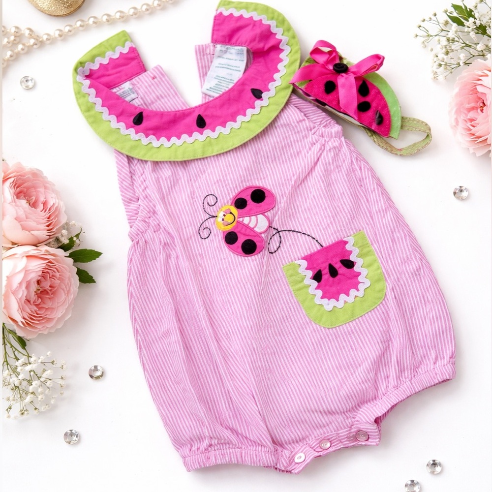 Okie dokie Watermelon Baby Romper. Vintage. Great Condition. Size 6/9 Months